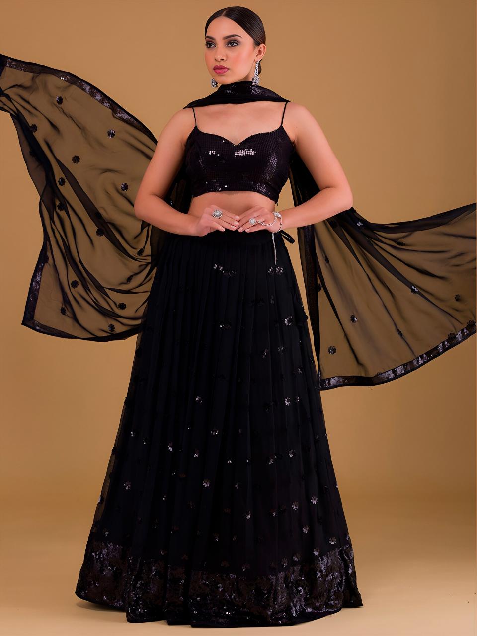 Sabella 15068 Black catalog semi stiched lehenga choli for girl online india