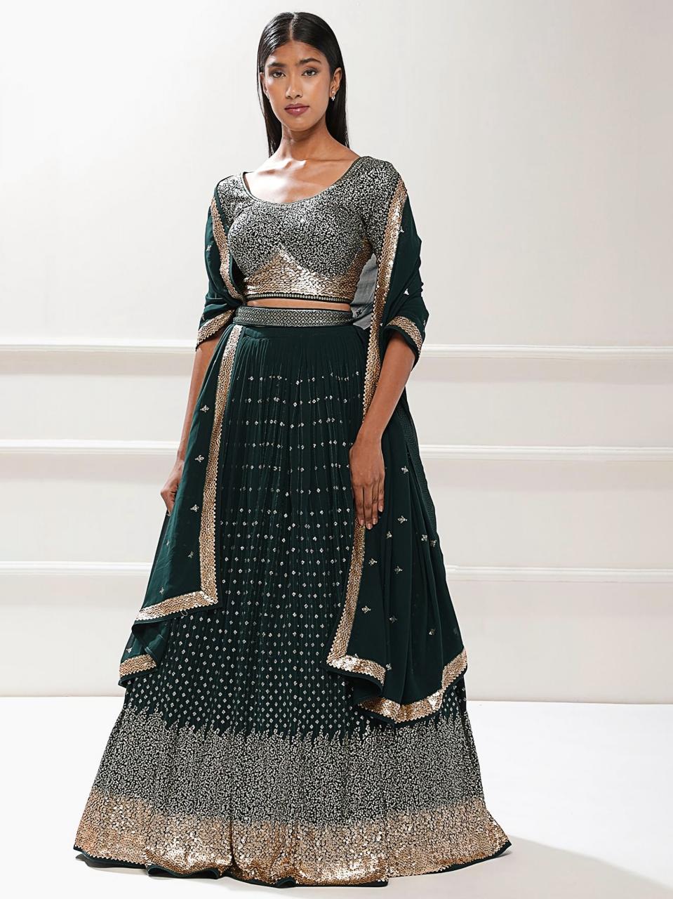 Sabella 5076 Green catalog types of embroidery in india for lehenga