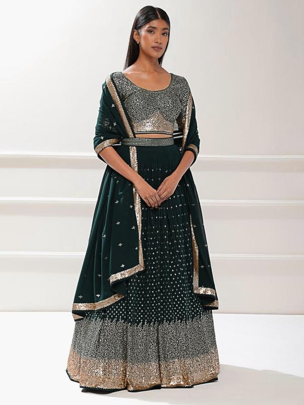 Sabella 5076 Green catalog types of embroidery in india for lehenga