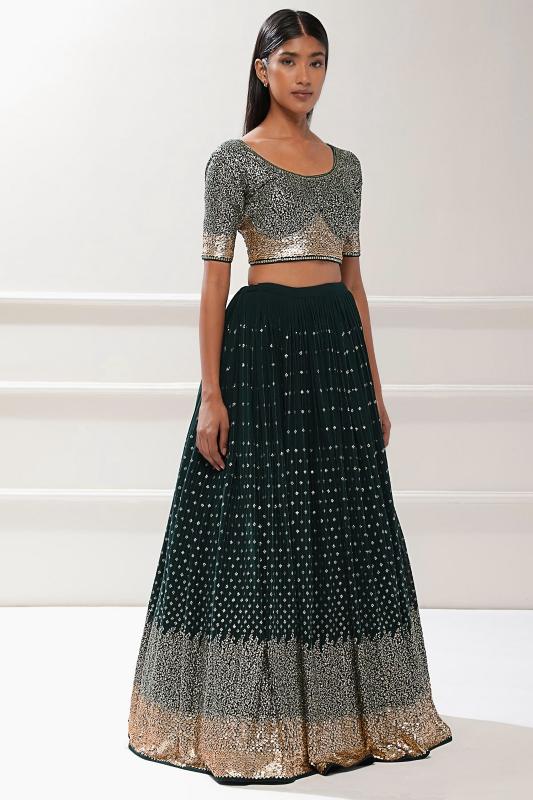 Sabella 5076 Green catalog types of embroidery in india for lehenga