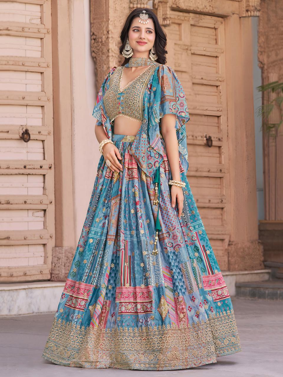 Sabella 7050 Sky catalog party wear lehenga online india