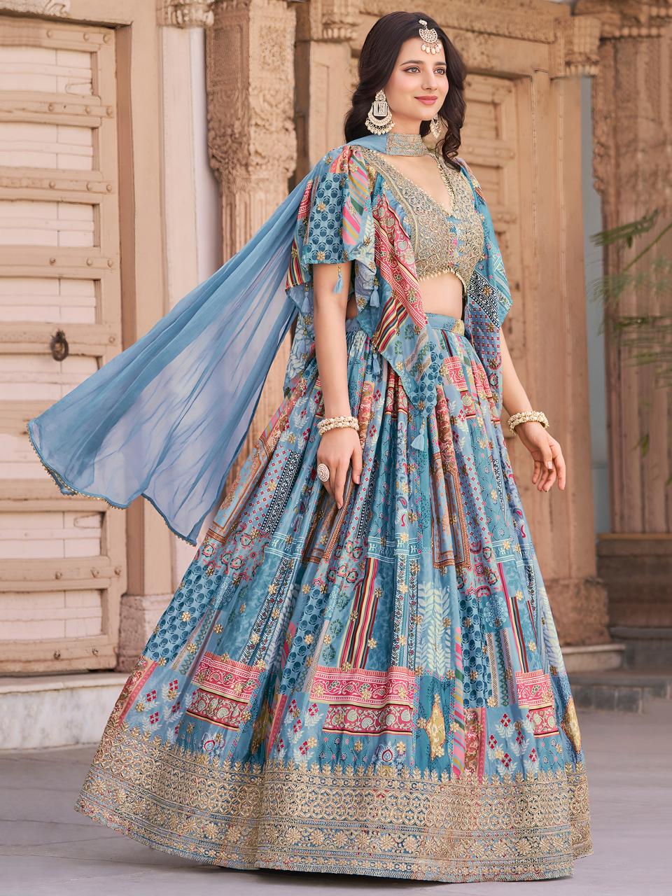 Sabella 7050 Sky catalog party wear lehenga online india