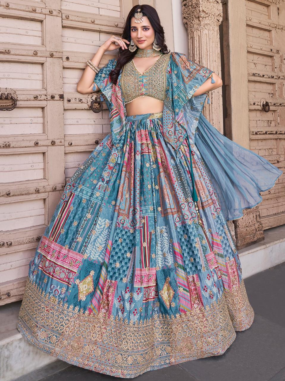 Sabella 7050 Sky catalog party wear lehenga online india