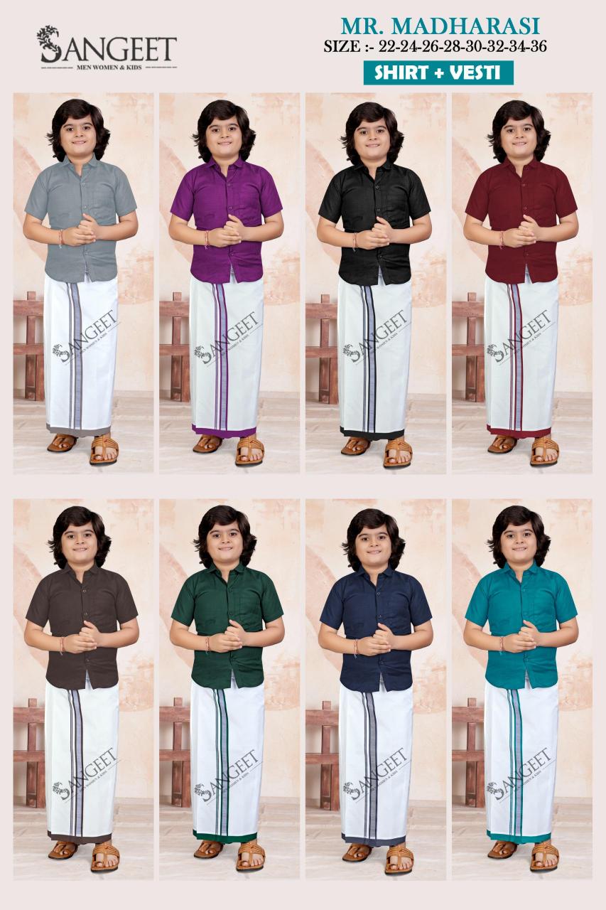 Sangeet Mr Madharasi Vol 3 Catalog kids wear Cotton Shirt With Vesti 