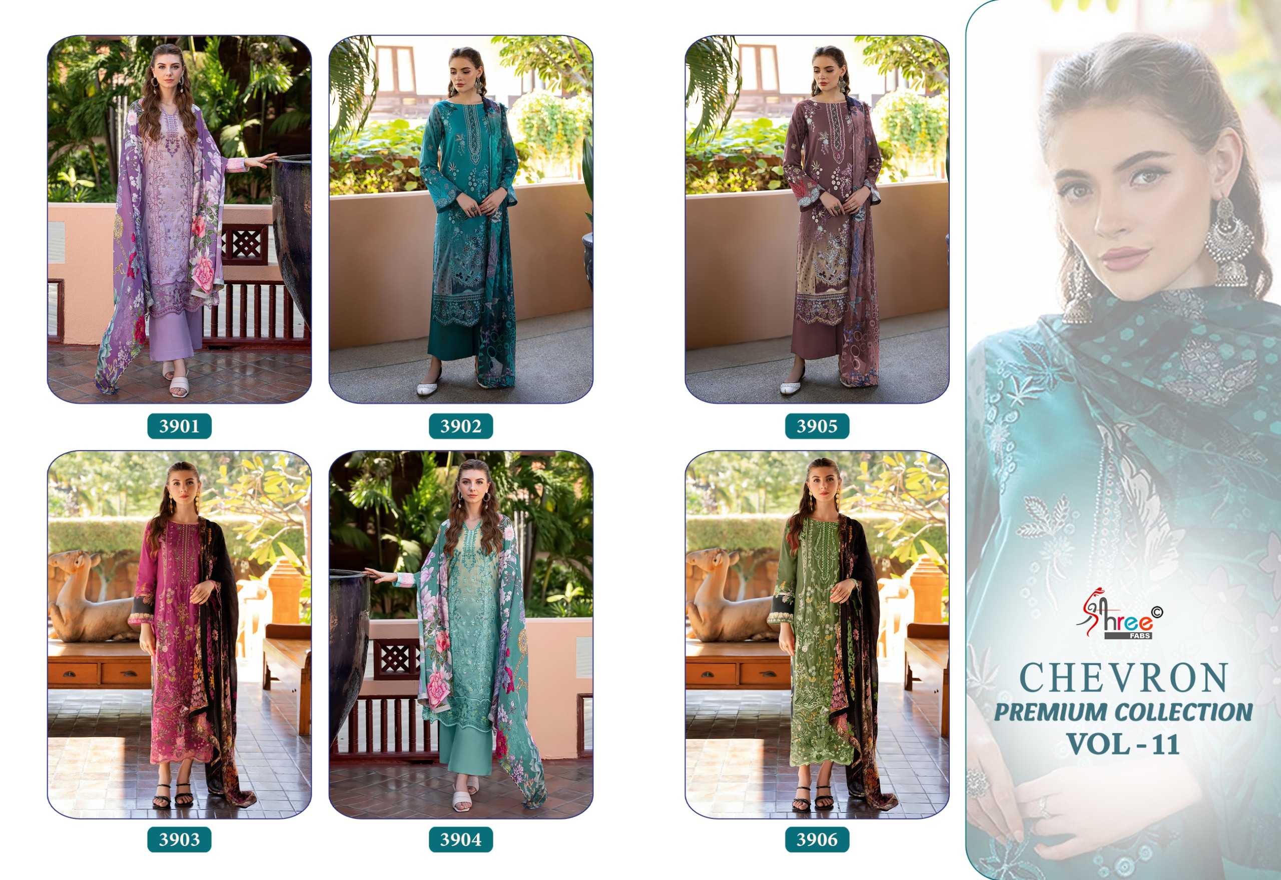 Shree Chevron Premium Collection Vol 11 Catalog Cotton Dupatta replica pakistani suits wholesaler in delhi