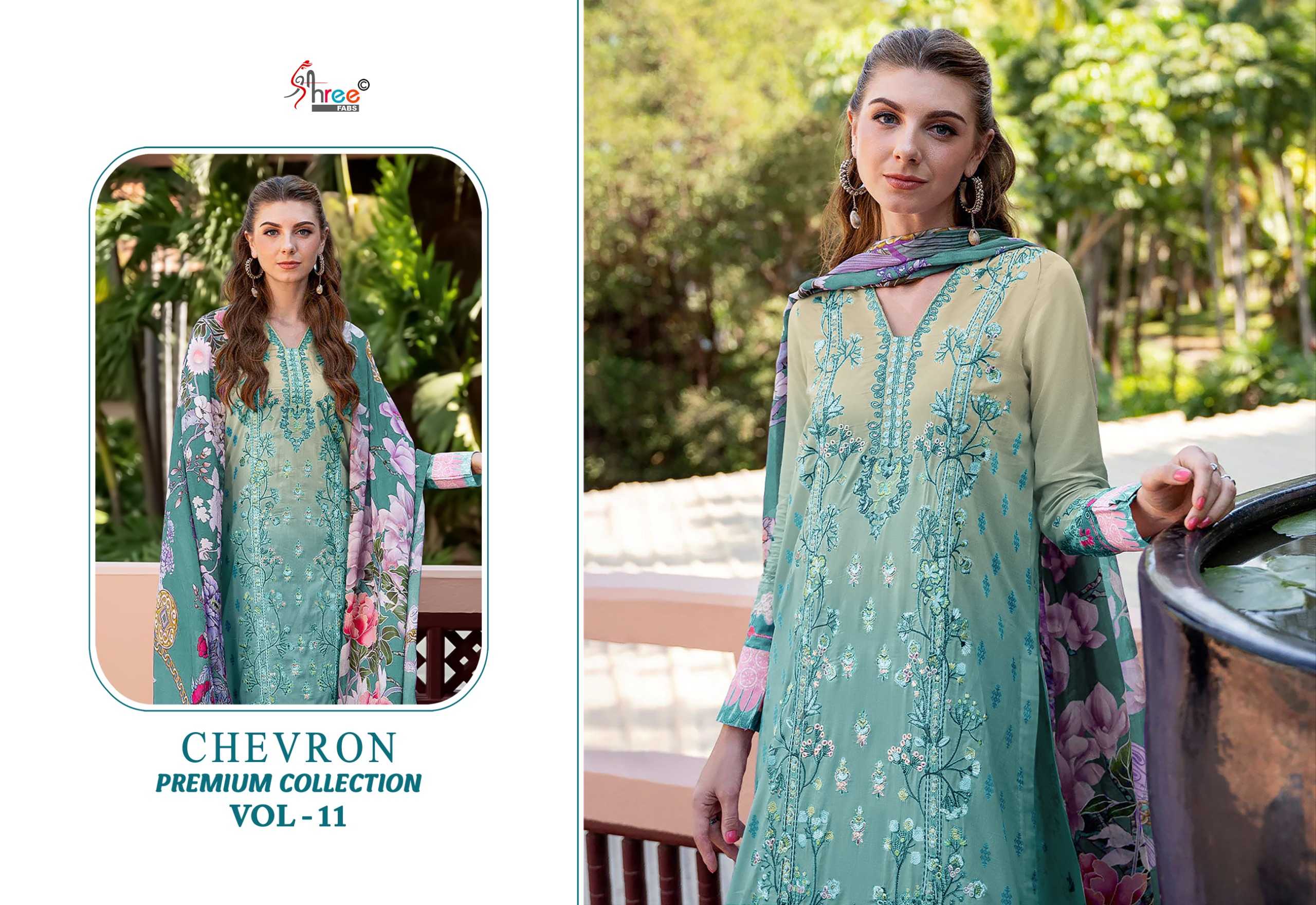 Shree Chevron Premium Collection Vol 11 Catalog Cotton Dupatta replica pakistani suits wholesaler in delhi