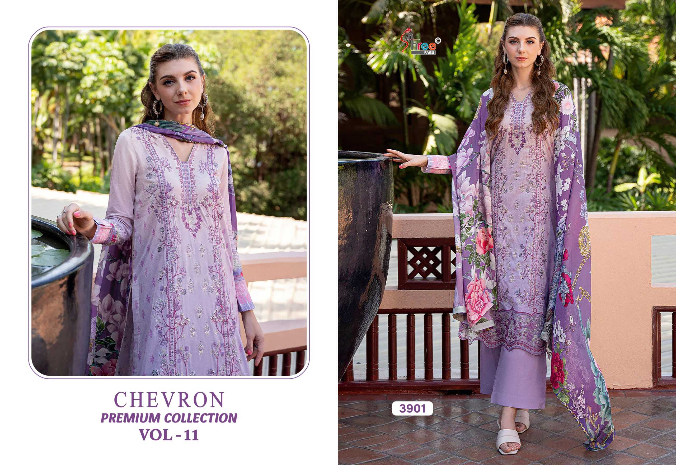 Shree Chevron Premium Collection Vol 11 Catalog Cotton Dupatta replica pakistani suits wholesaler in delhi