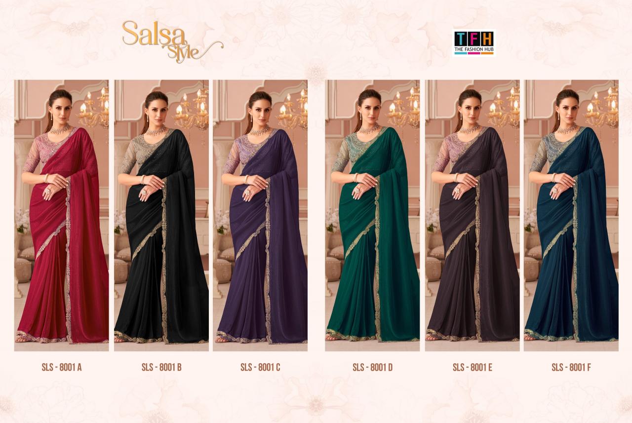 Tfh Salsa Style 8001 & 8002 Hit Colour catalog fancy exclusive saree supplier in surat