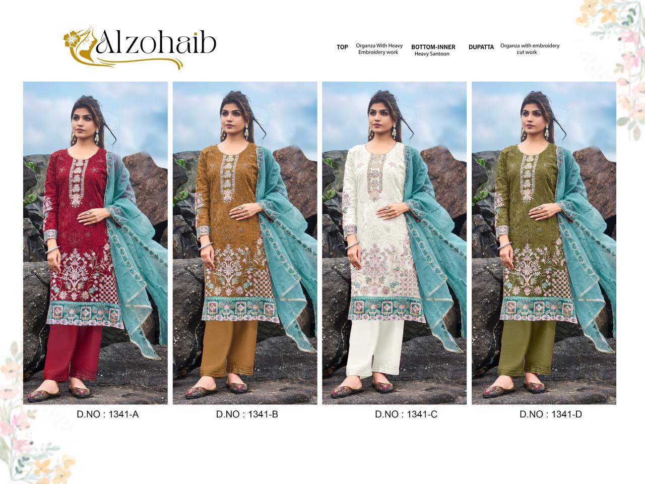 Alzohaib 1341 A to D catalog pakistani replica suits wholesale