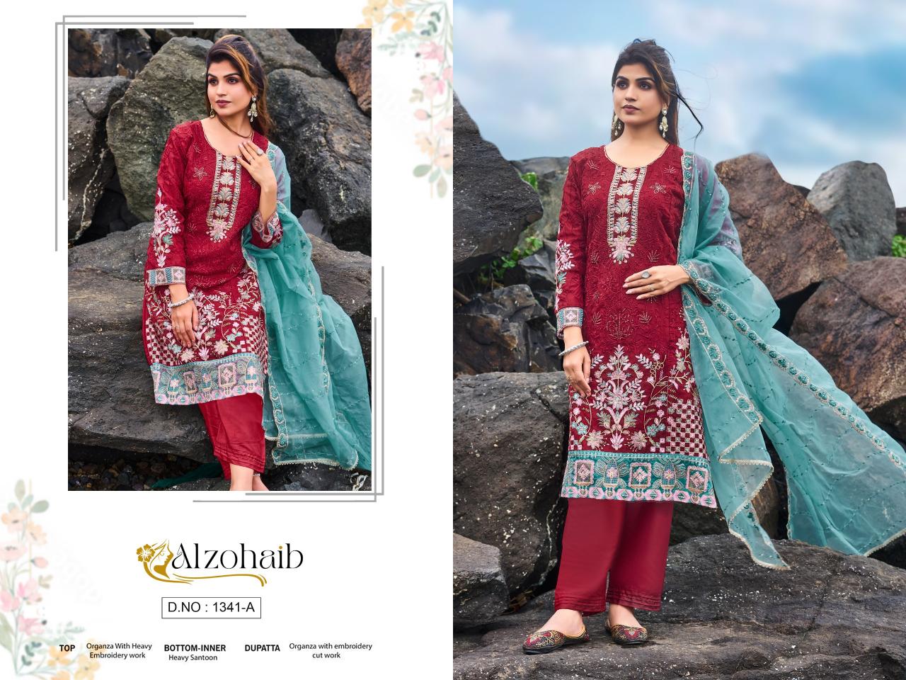 Alzohaib 1341 A to D catalog pakistani replica suits wholesale