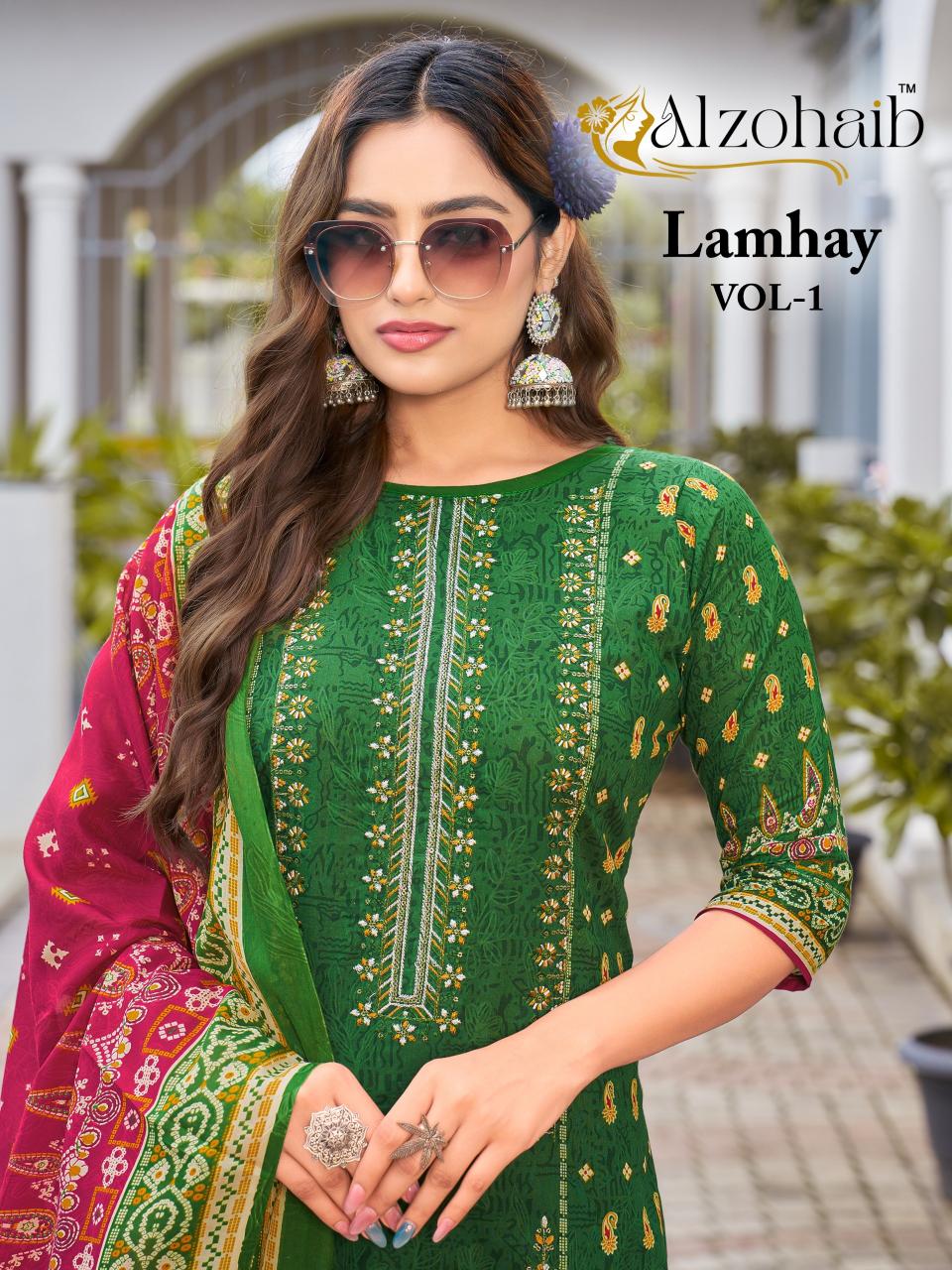 Alzohaib Lamhay Vol 1 catalog Chiffon Dupatta pakistani suits online india wholesale