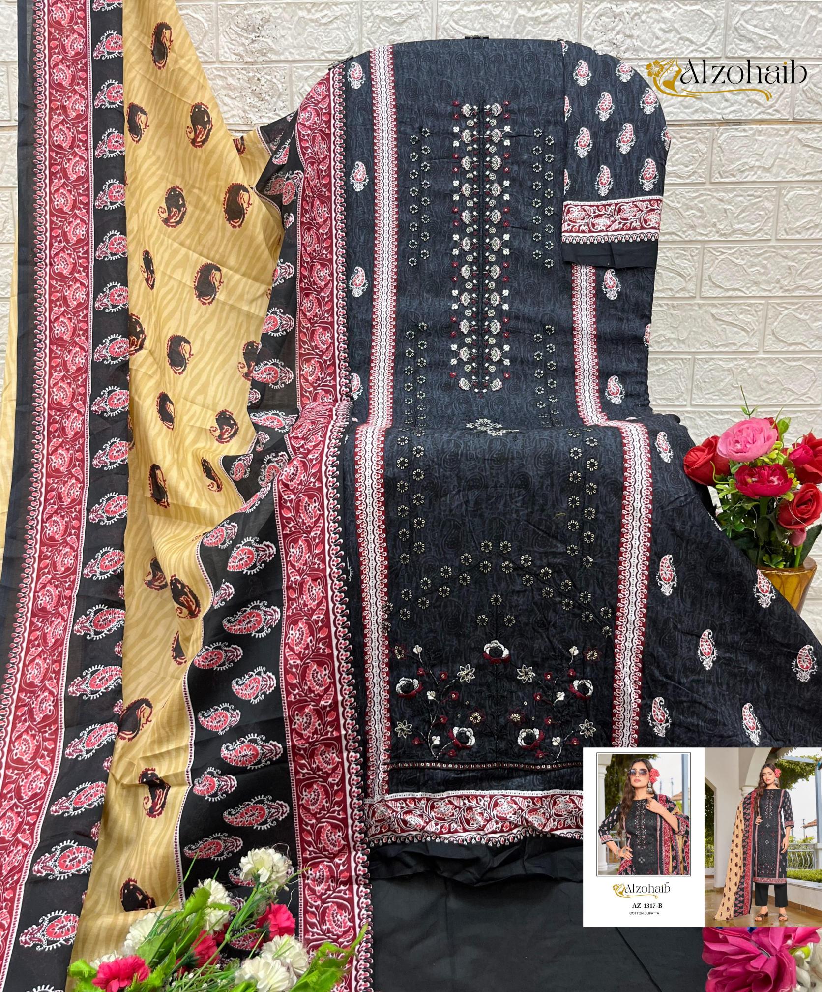 Alzohaib Lamhay Vol 1 catalog Chiffon Dupatta pakistani suits online india wholesale