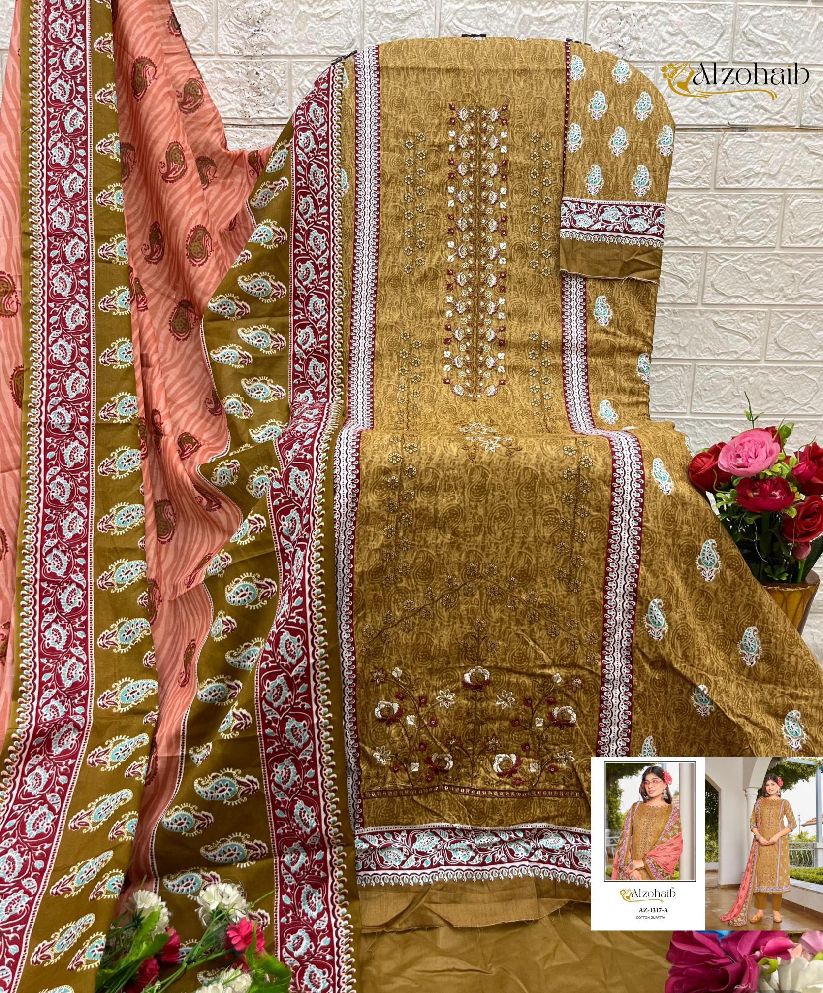 Alzohaib Lamhay Vol 1 catalog Chiffon Dupatta pakistani suits online india wholesale