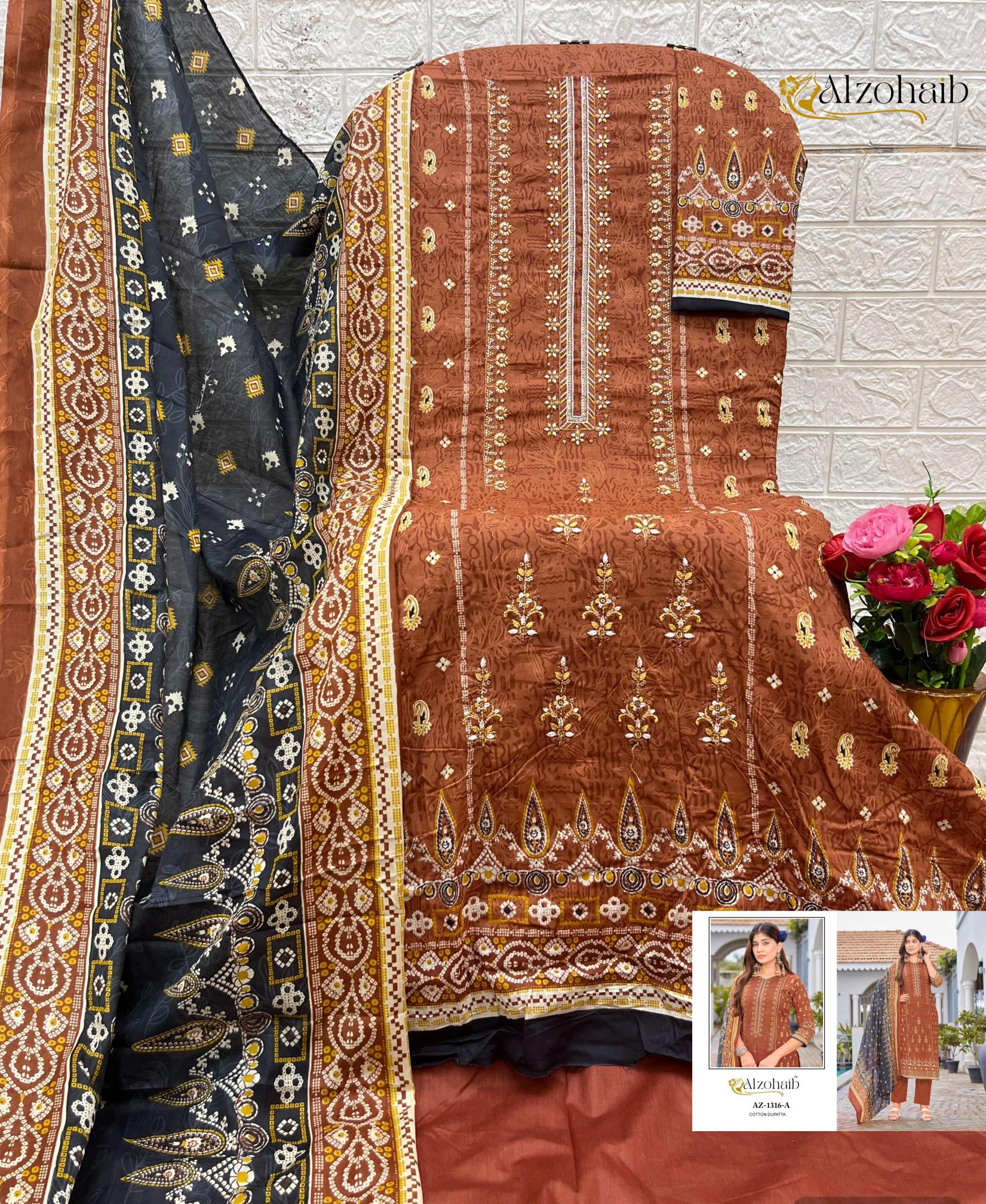 Alzohaib Lamhay Vol 1 catalog Chiffon Dupatta pakistani suits online india wholesale