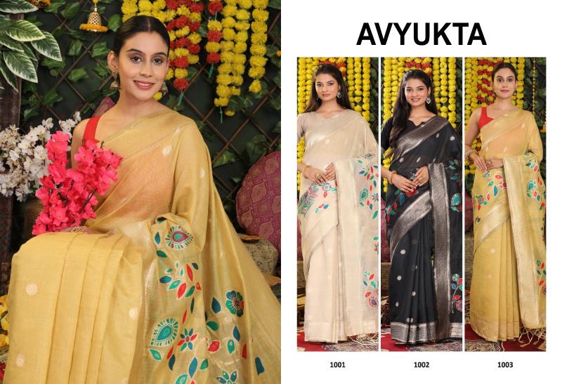 AVYUKTA by Astita fancy designer linen Cotton fabric saree with wholesale saree with latkan 