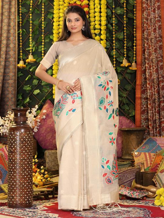 AVYUKTA by Astita fancy designer linen Cotton fabric saree with wholesale saree with latkan 