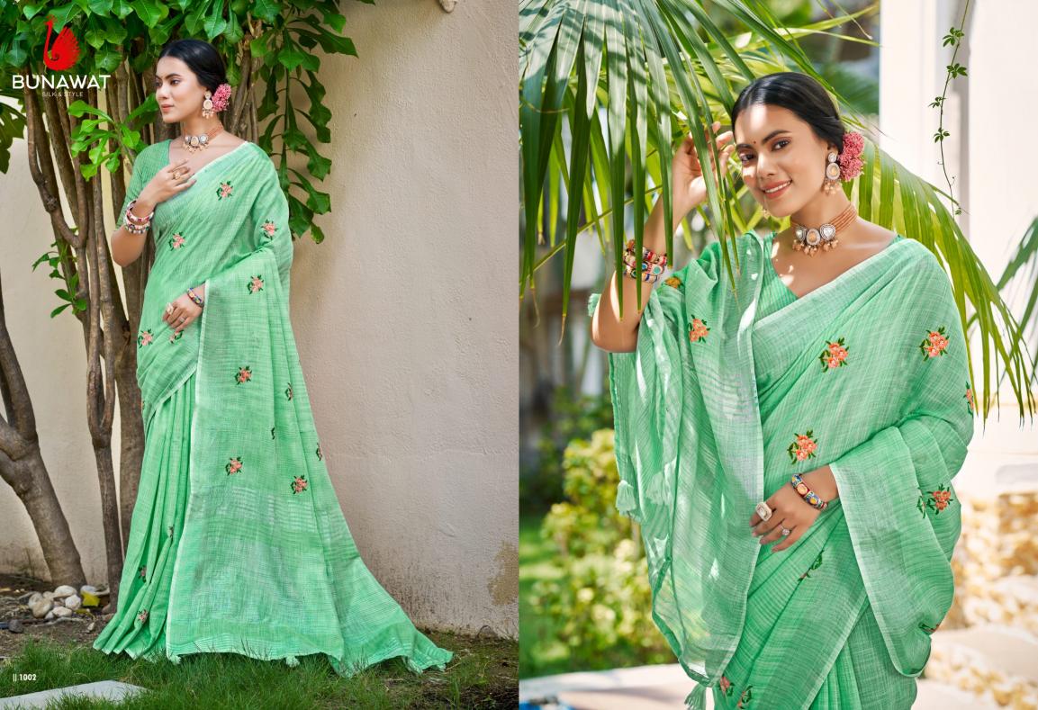 BUNAWAT - Feeling Sangam Prints Linen Woven Work Traditional Saree