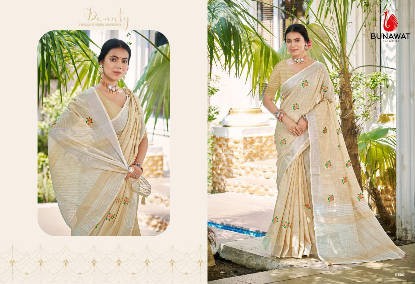 BUNAWAT - Feeling Sangam Prints Linen Woven Work Traditional Saree