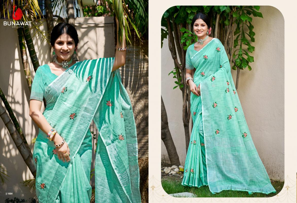 BUNAWAT - Feeling Sangam Prints Linen Woven Work Traditional Saree