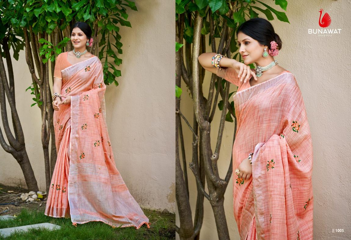 BUNAWAT - Feeling Sangam Prints Linen Woven Work Traditional Saree