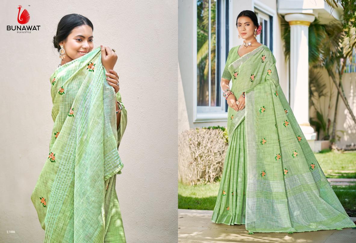 BUNAWAT - Feeling Sangam Prints Linen Woven Work Traditional Saree