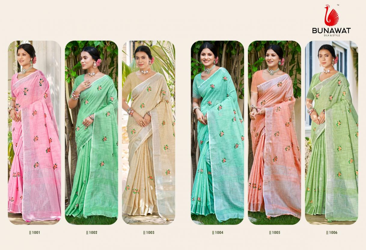 BUNAWAT - Feeling Sangam Prints Linen Woven Work Traditional Saree