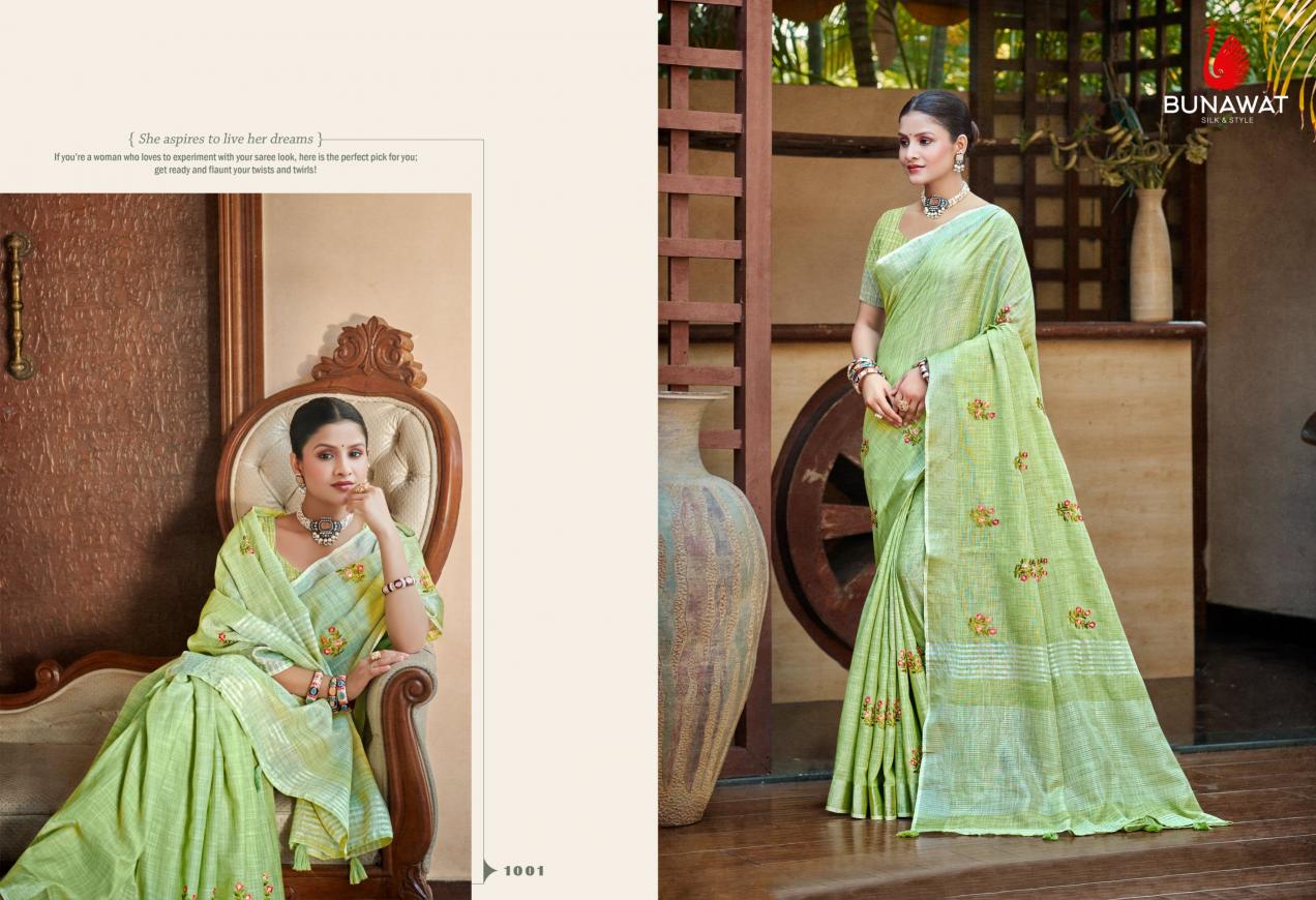 BUNAWAT - Galaxy Sangam Prints Linen Woven Work Traditional Saree