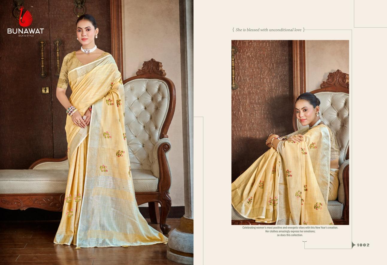 BUNAWAT - Galaxy Sangam Prints Linen Woven Work Traditional Saree