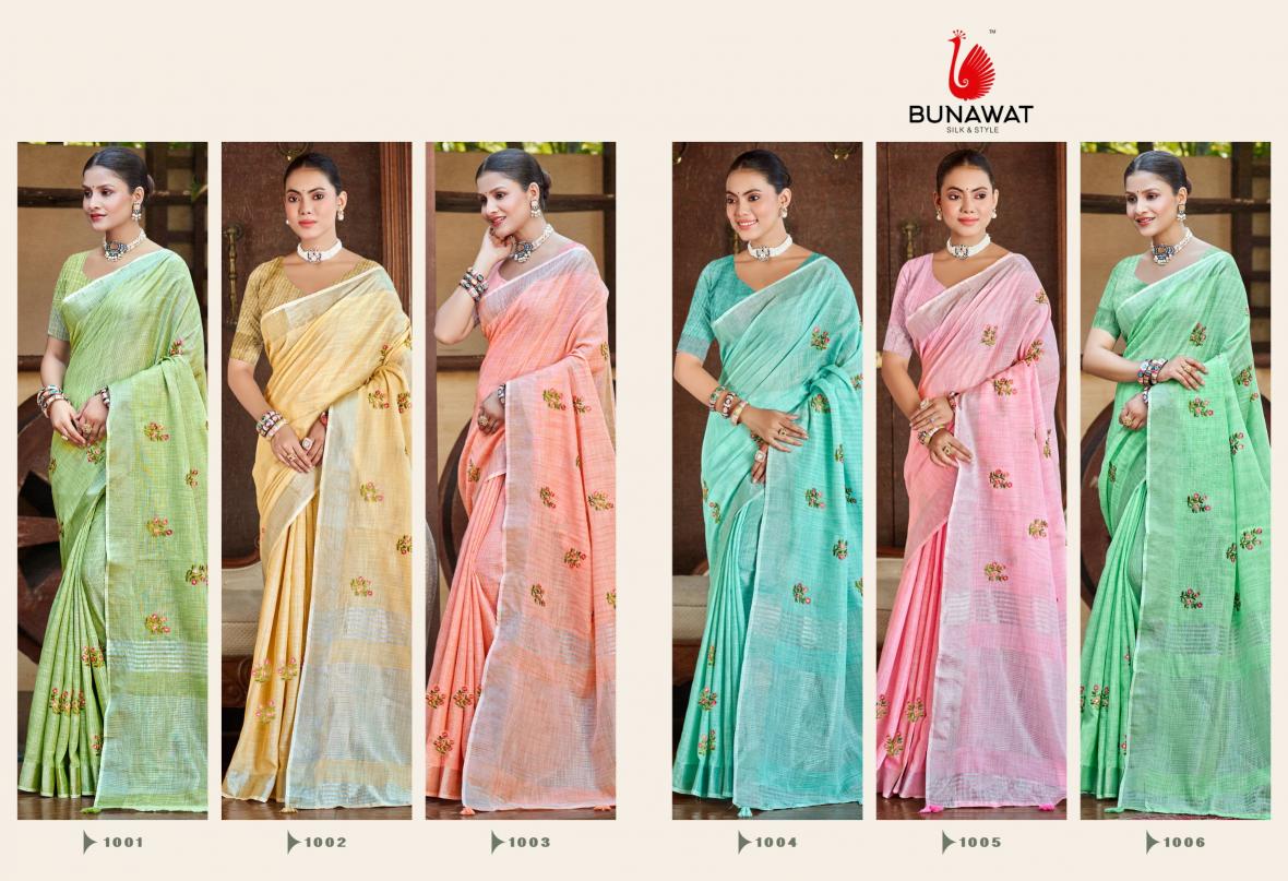 BUNAWAT - Galaxy Sangam Prints Linen Woven Work Traditional Saree