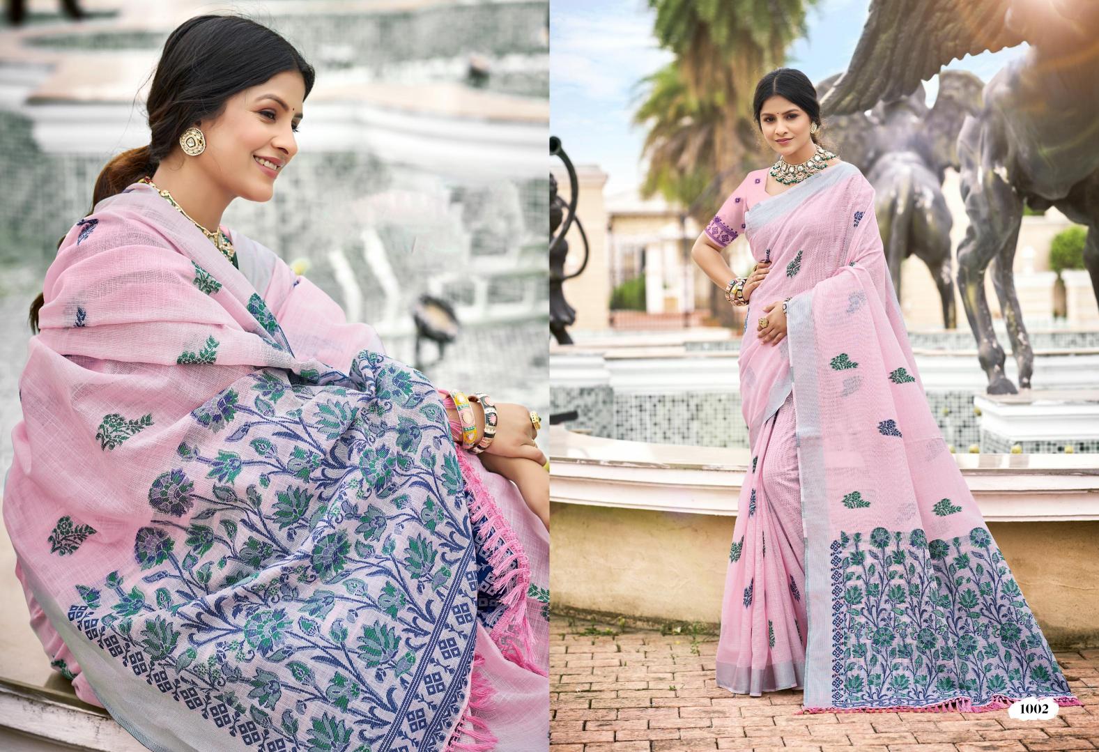 BUNAWAT - Lovely Lady Sangam Prints  LILEN Woven Work Traditional Saree
