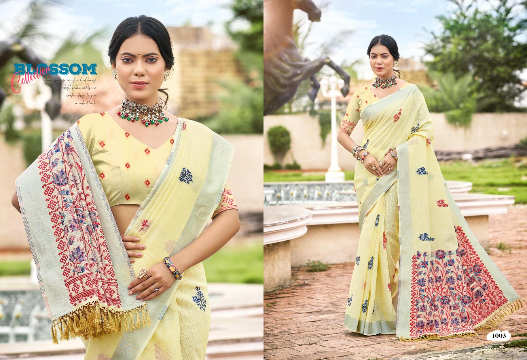 BUNAWAT - Lovely Lady Sangam Prints  LILEN Woven Work Traditional Saree