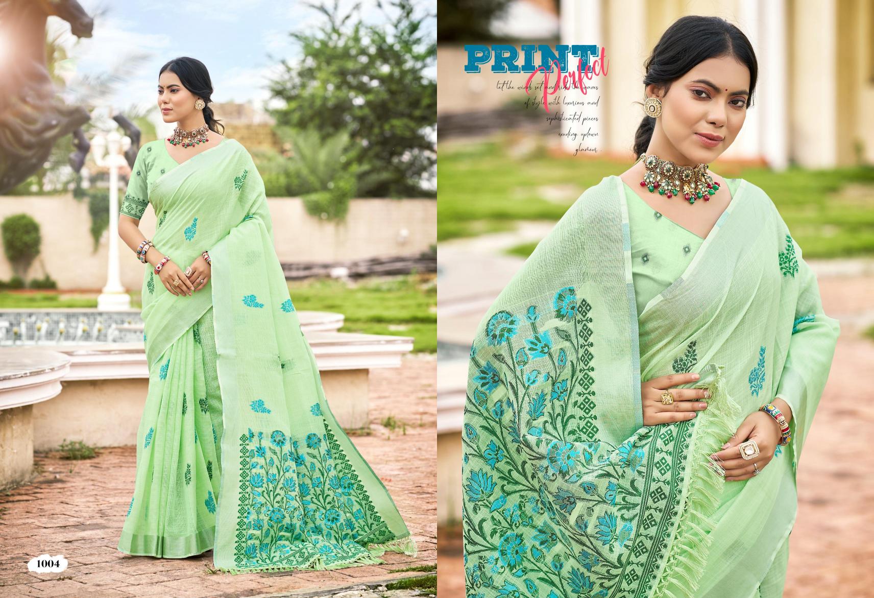 BUNAWAT - Lovely Lady Sangam Prints  LILEN Woven Work Traditional Saree