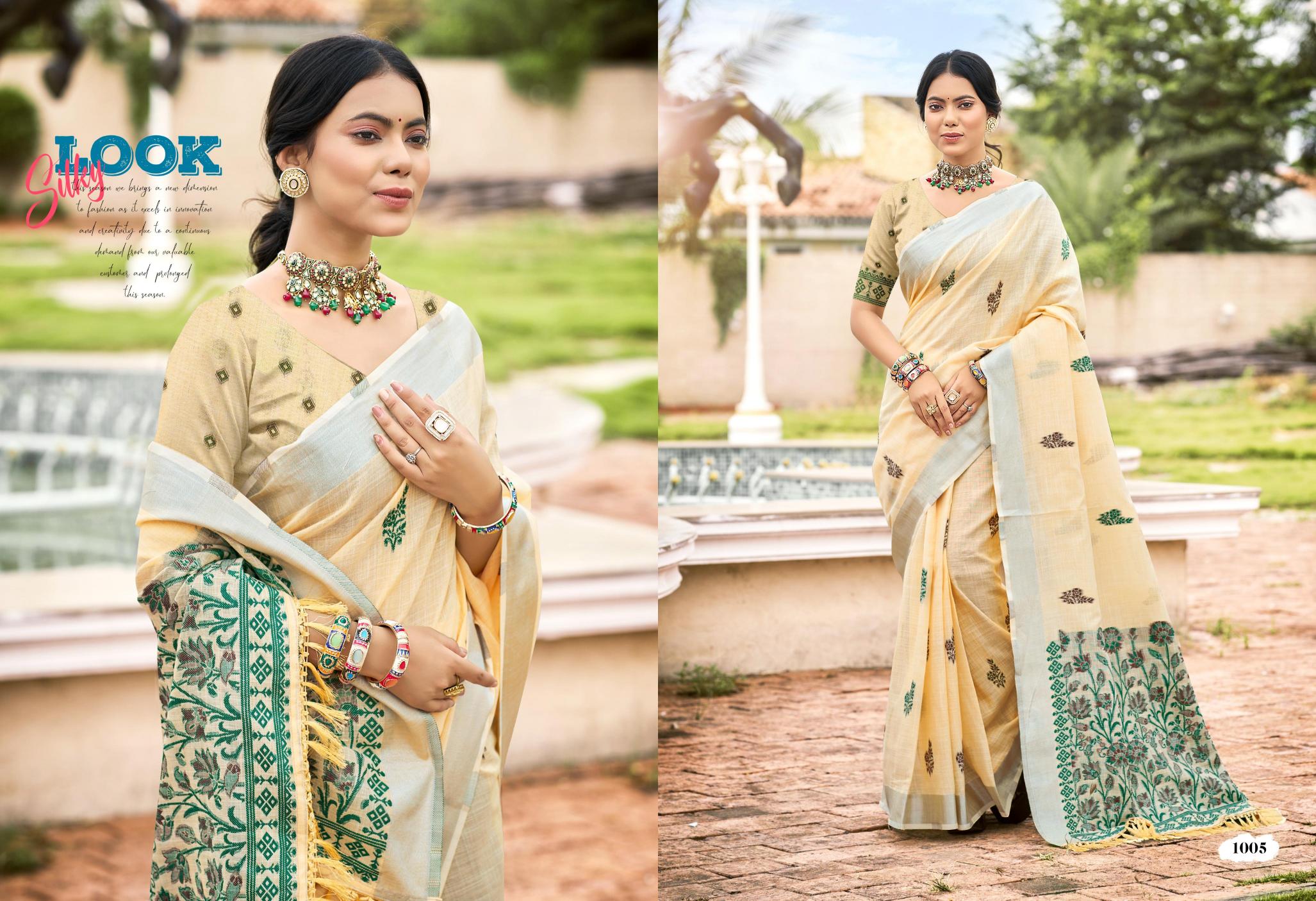 BUNAWAT - Lovely Lady Sangam Prints  LILEN Woven Work Traditional Saree