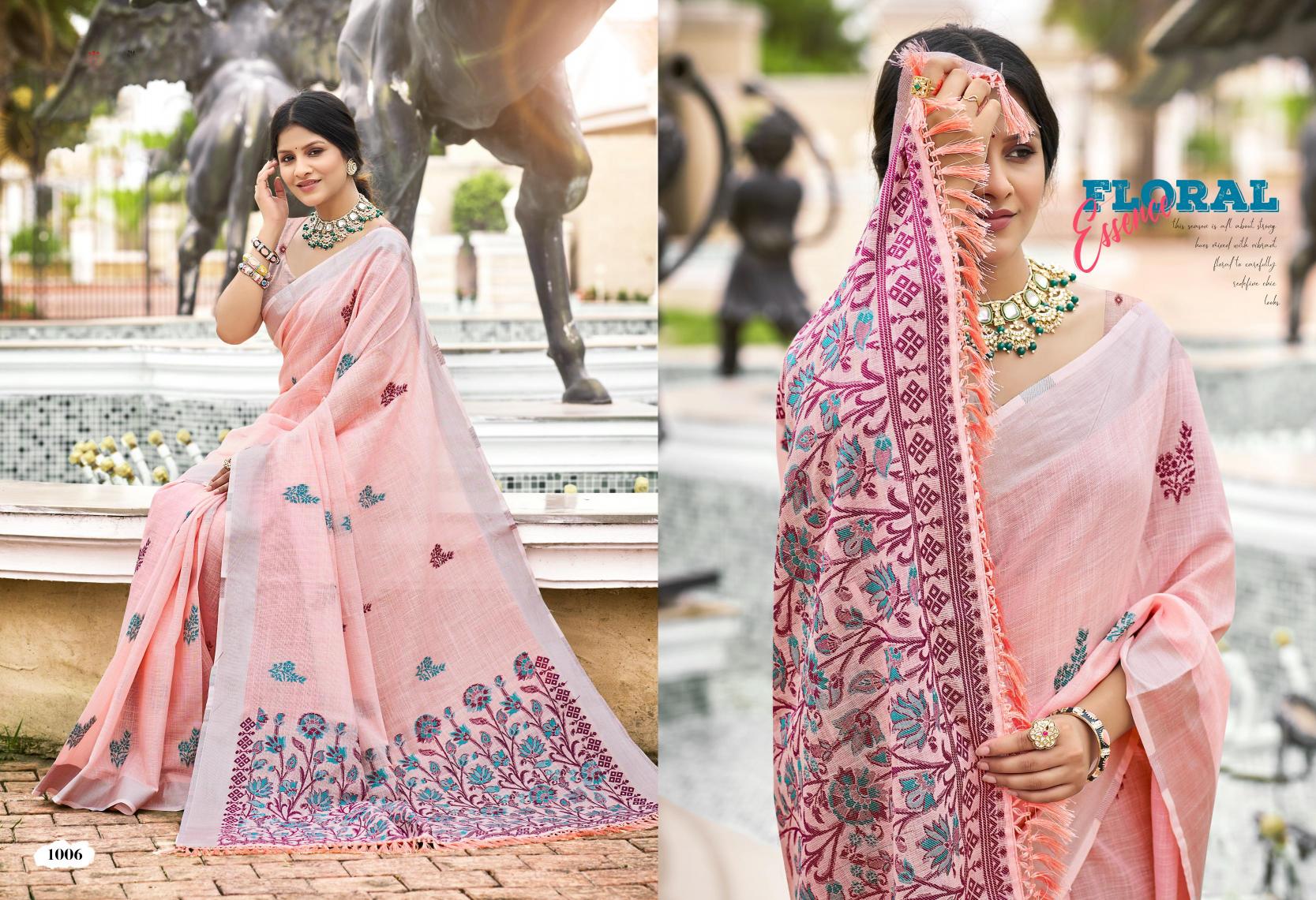 BUNAWAT - Lovely Lady Sangam Prints  LILEN Woven Work Traditional Saree