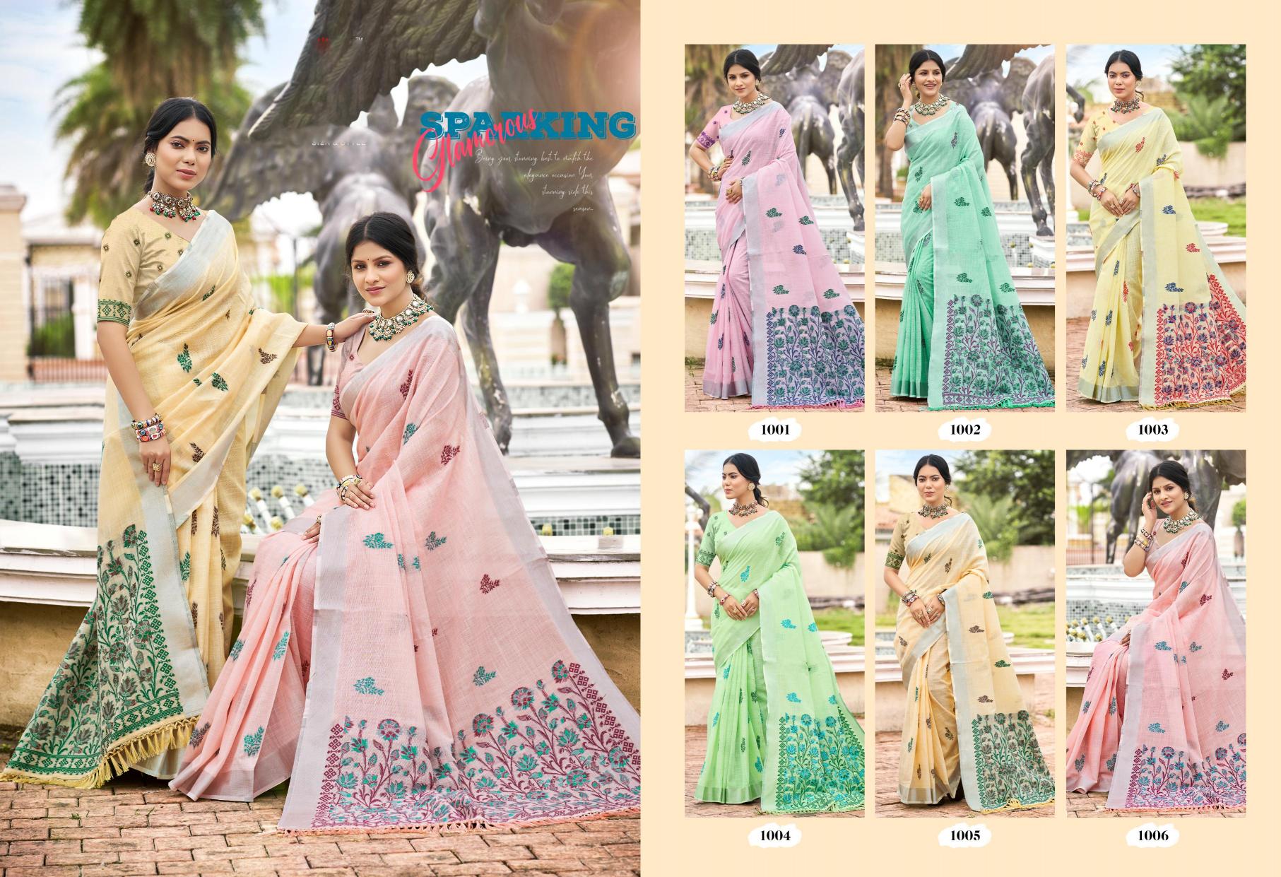 BUNAWAT - Lovely Lady Sangam Prints  LILEN Woven Work Traditional Saree