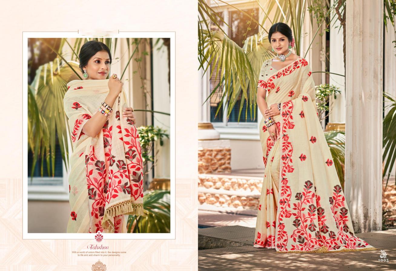 BUNAWAT - Preeti Women Sangam Prints Linen Woven Work Traditional Saree