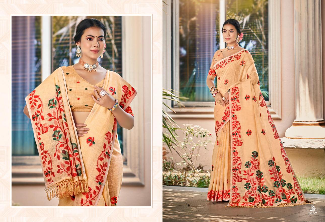BUNAWAT - Preeti Women Sangam Prints Linen Woven Work Traditional Saree