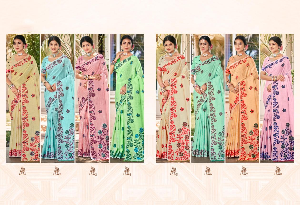 BUNAWAT - Preeti Women Sangam Prints Linen Woven Work Traditional Saree