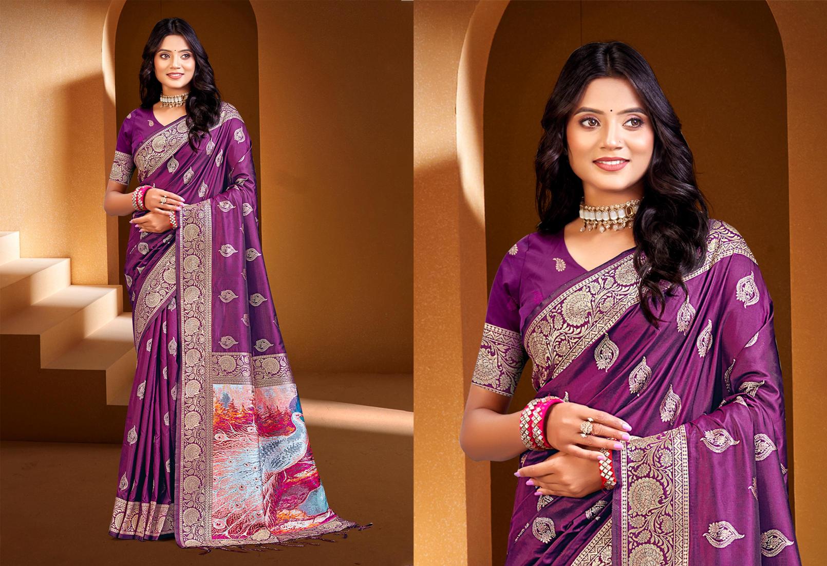 Bunawat - Prime Silk-04 Sangam Prints Silk With Digital Pallu Woven Work Traditional Saree