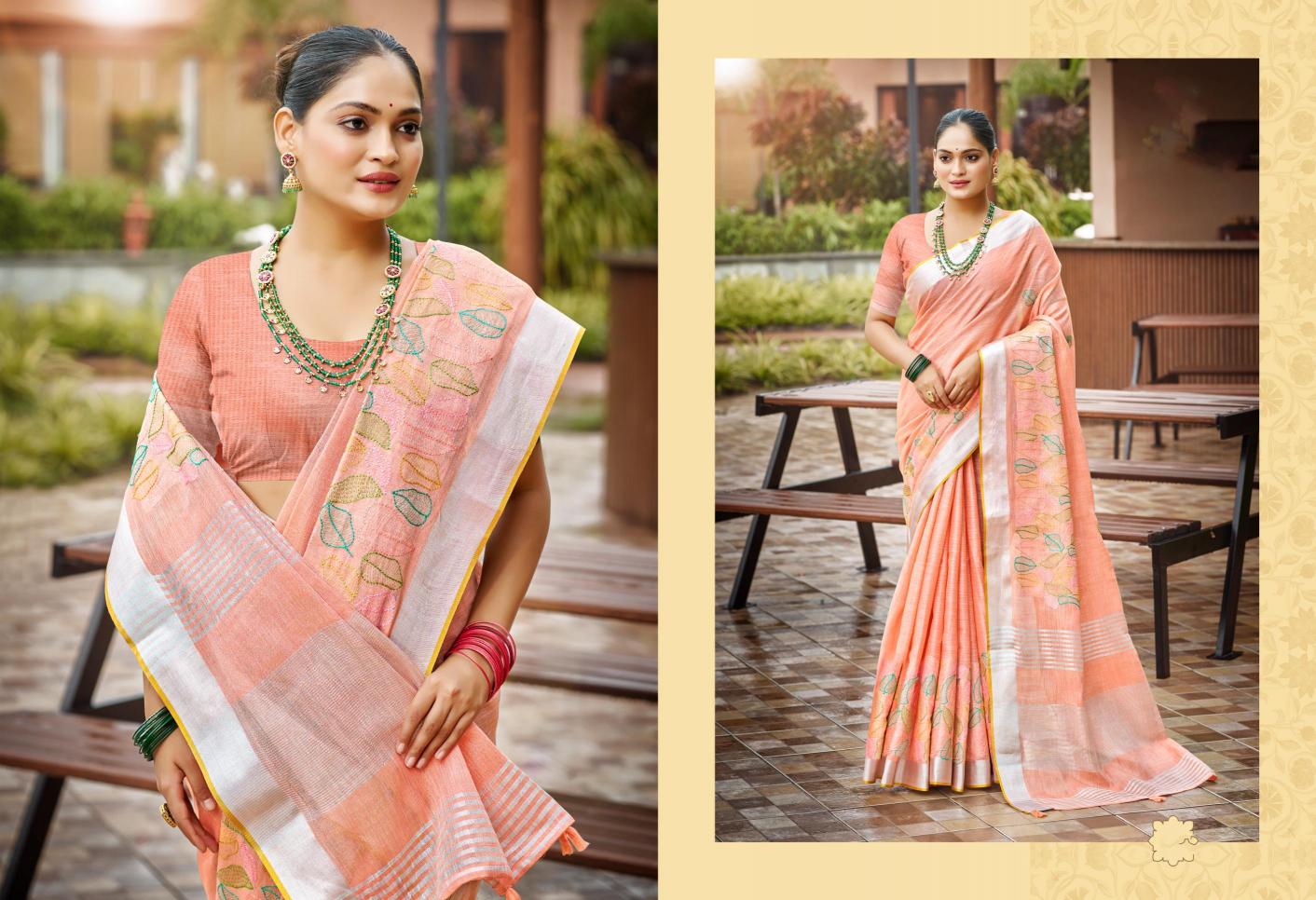 Bunawat - Radhika Sangam Prints Linen Woven Work Traditional Saree