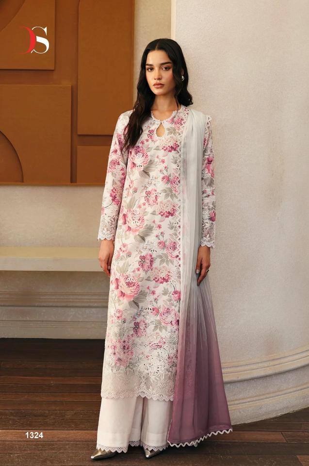 Deepsy Afrozeh Chikankari Lawn 25 catalog Chiffon Dupatta wholesale pakistani suits delhi