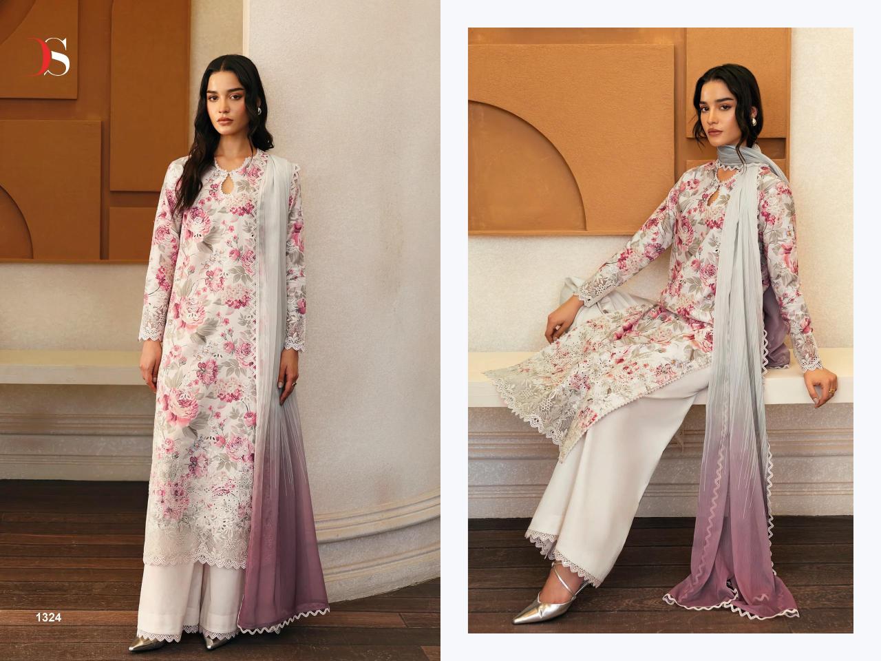 Deepsy Afrozeh Chikankari Lawn 25 catalog Chiffon Dupatta wholesale pakistani suits delhi