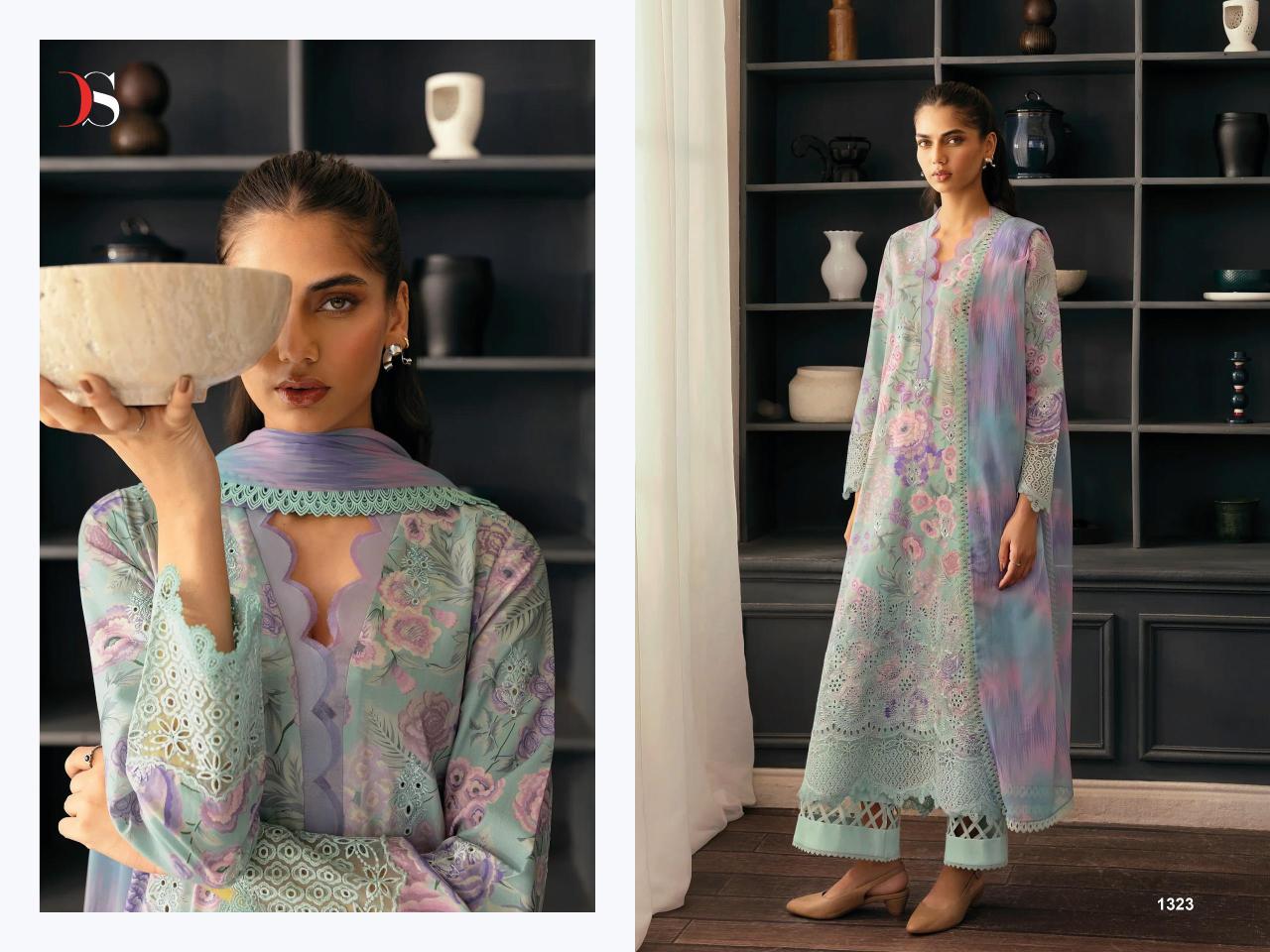 Deepsy Afrozeh Chikankari Lawn 25 catalog Chiffon Dupatta wholesale pakistani suits delhi