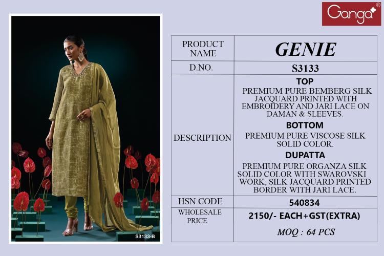 Ganga Genie 3133 catalog salwar kameez manufacturers in surat