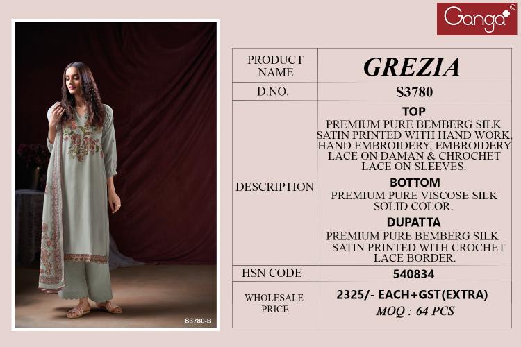 Ganga Grezia 3780 catalog best salwar kameez material in surat