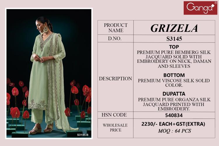 Ganga Grizela 3145 catalog salwar kameez surat wholesale