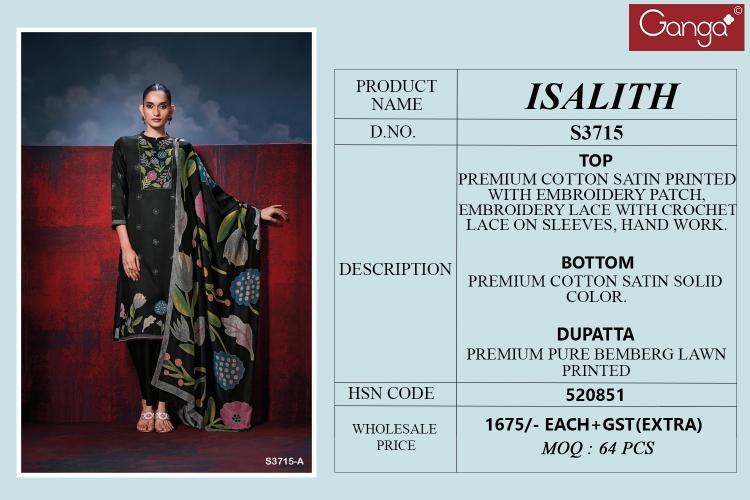 Ganga Isalith 3715 catalog wholesale market of salwar kameez in surat