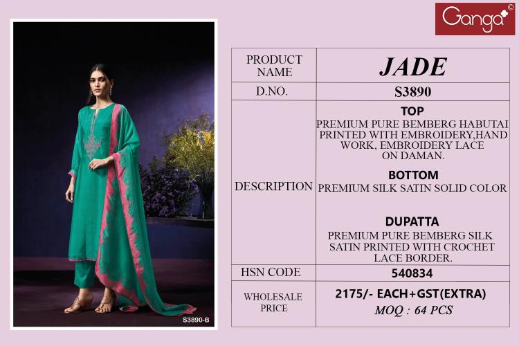 Ganga Jade 3890 catalog salwar kameez wholesaler in surat