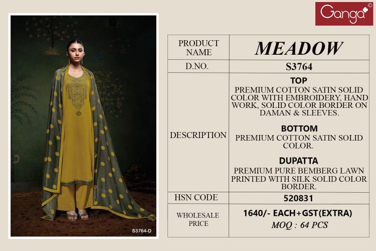 Ganga Meadow 3764 catalog unstitched salwar kameez wholesalers in india
