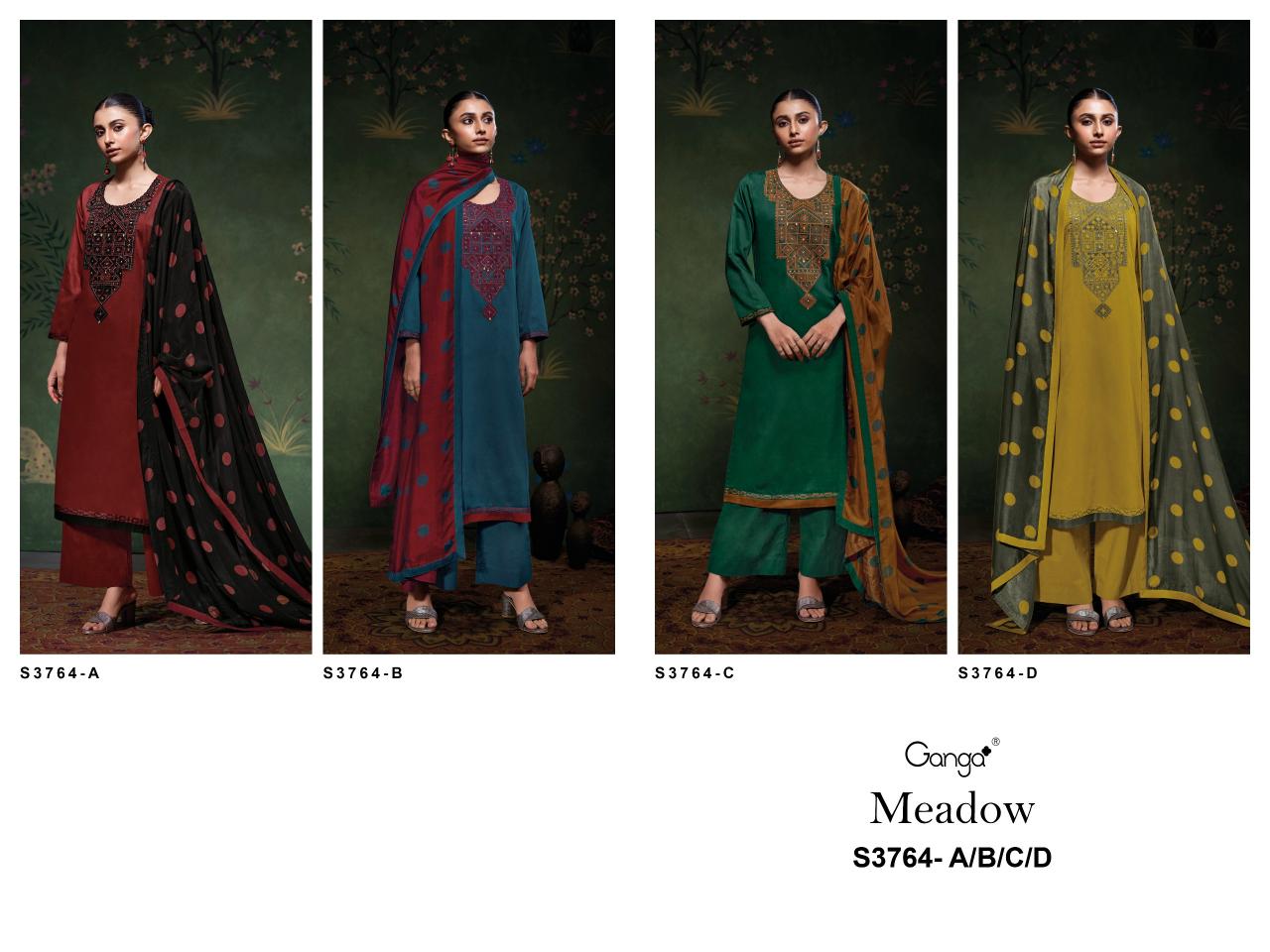 Ganga Meadow 3764 catalog unstitched salwar kameez wholesalers in india